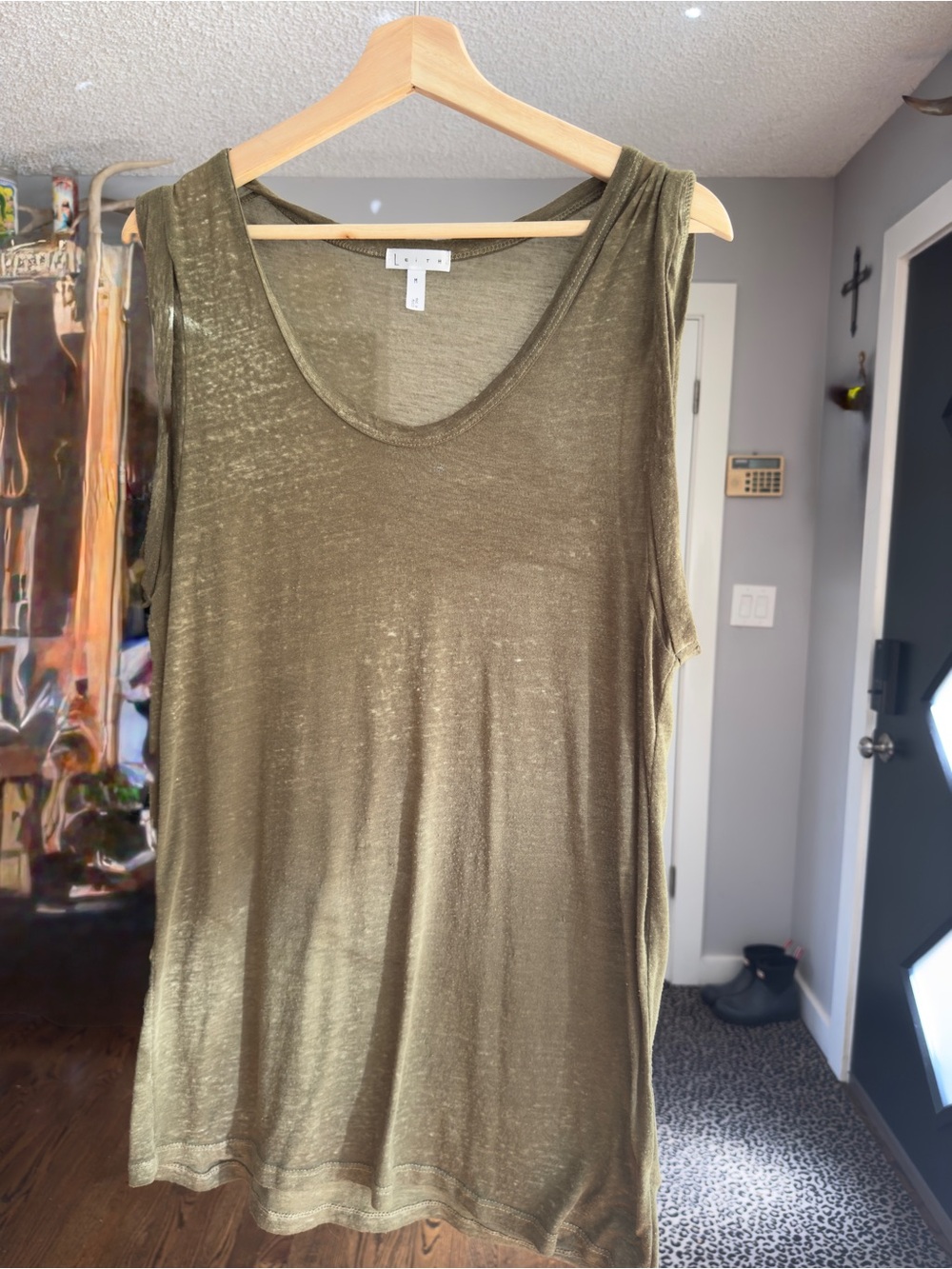 Leith Olive Green Scoop Neck Tank